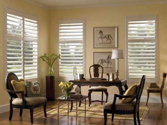 Custom interior shutters framing windows in a Central Florida home