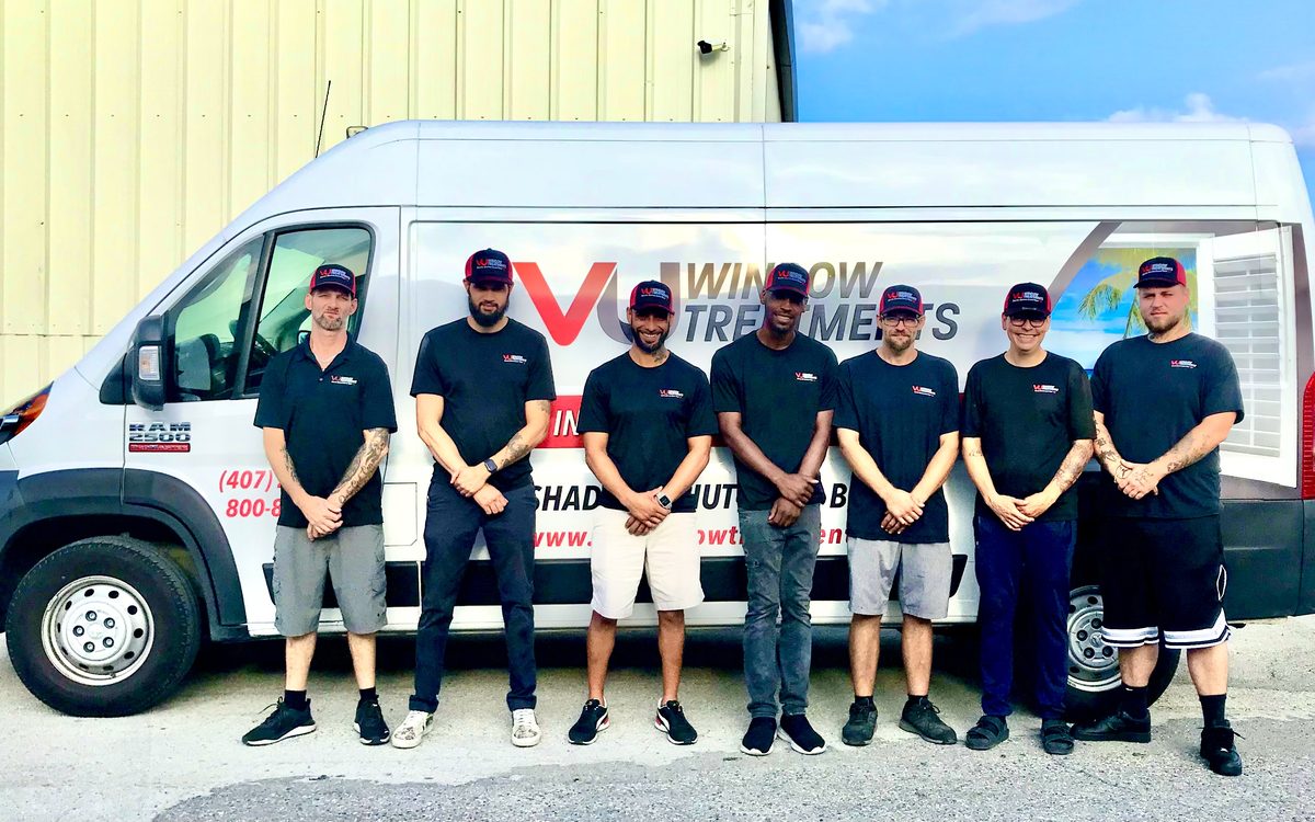 The VU Window Treatments crew and company van at the Ocoee shop